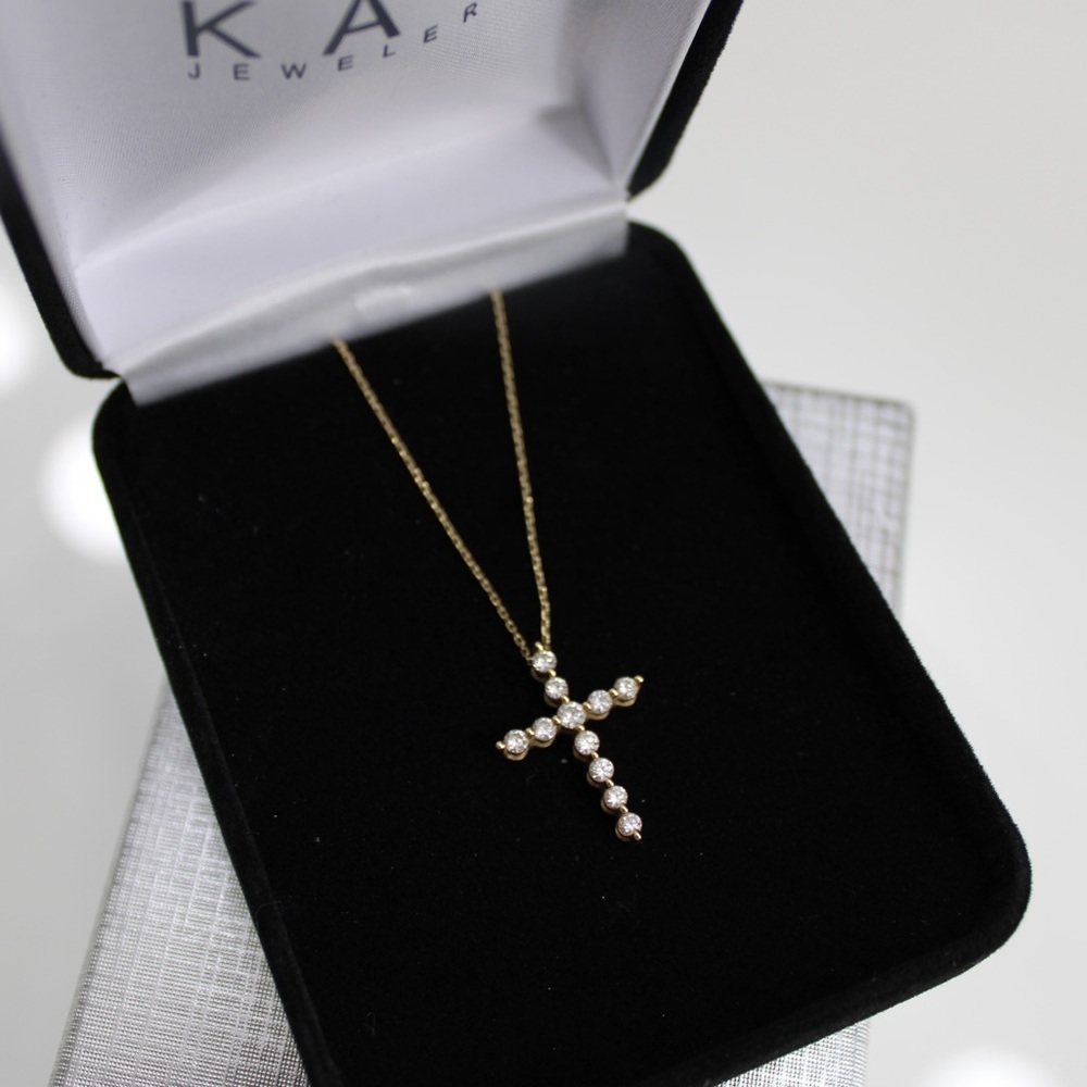 Lab-Grown Diamonds by KAY Cross Necklace 1/2 ct tw 14K Yellow Gold